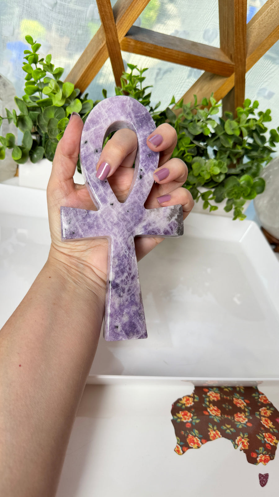 Lepidolite Ankh for Emotional Healing 7.5” XL