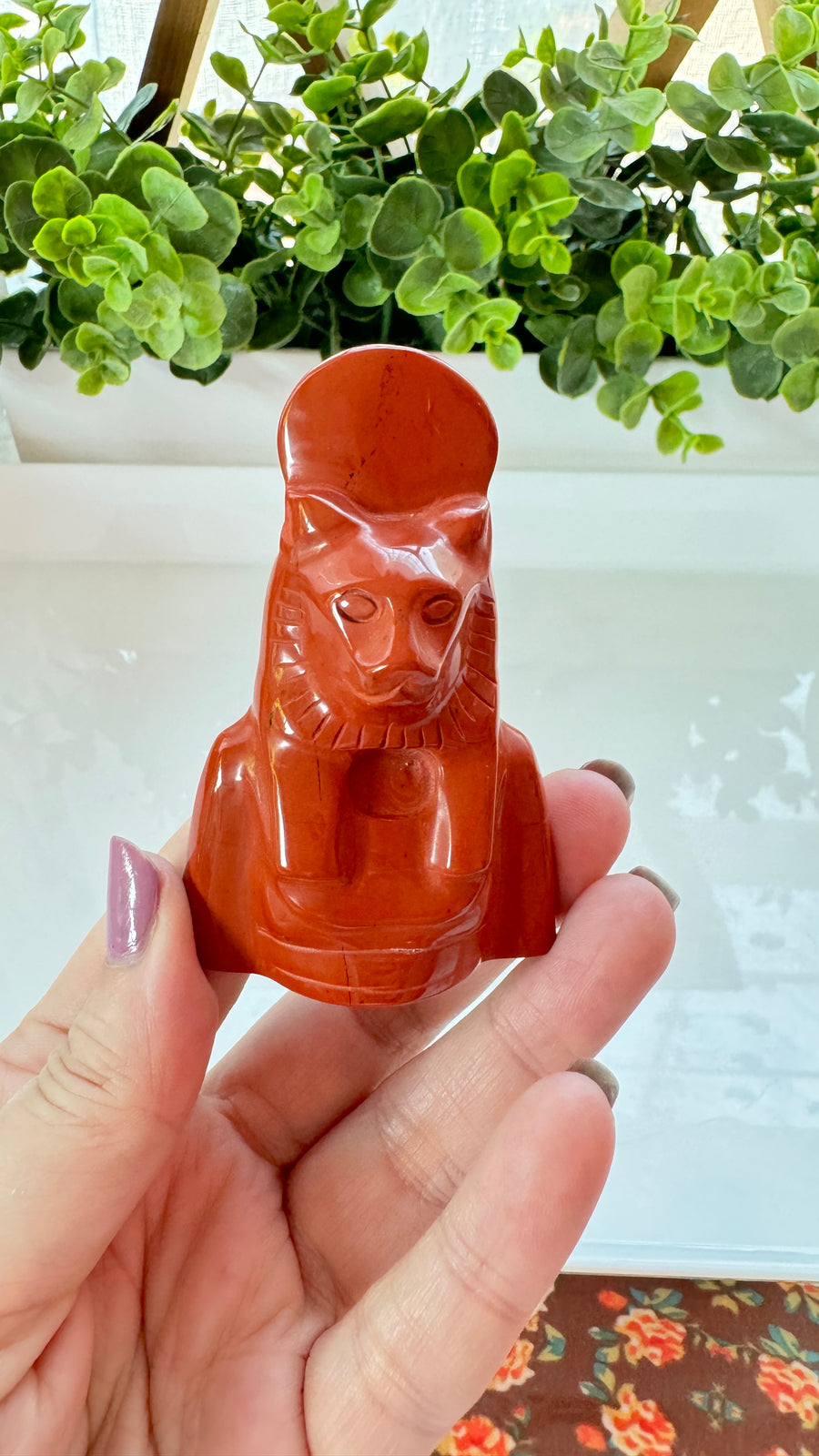 Egyptian Sekhmet Goddess Bust, Red Jasper