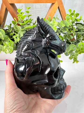 XL Dragon Skull in Black Obsidian, Master Carver Statement Crystal 5.5”