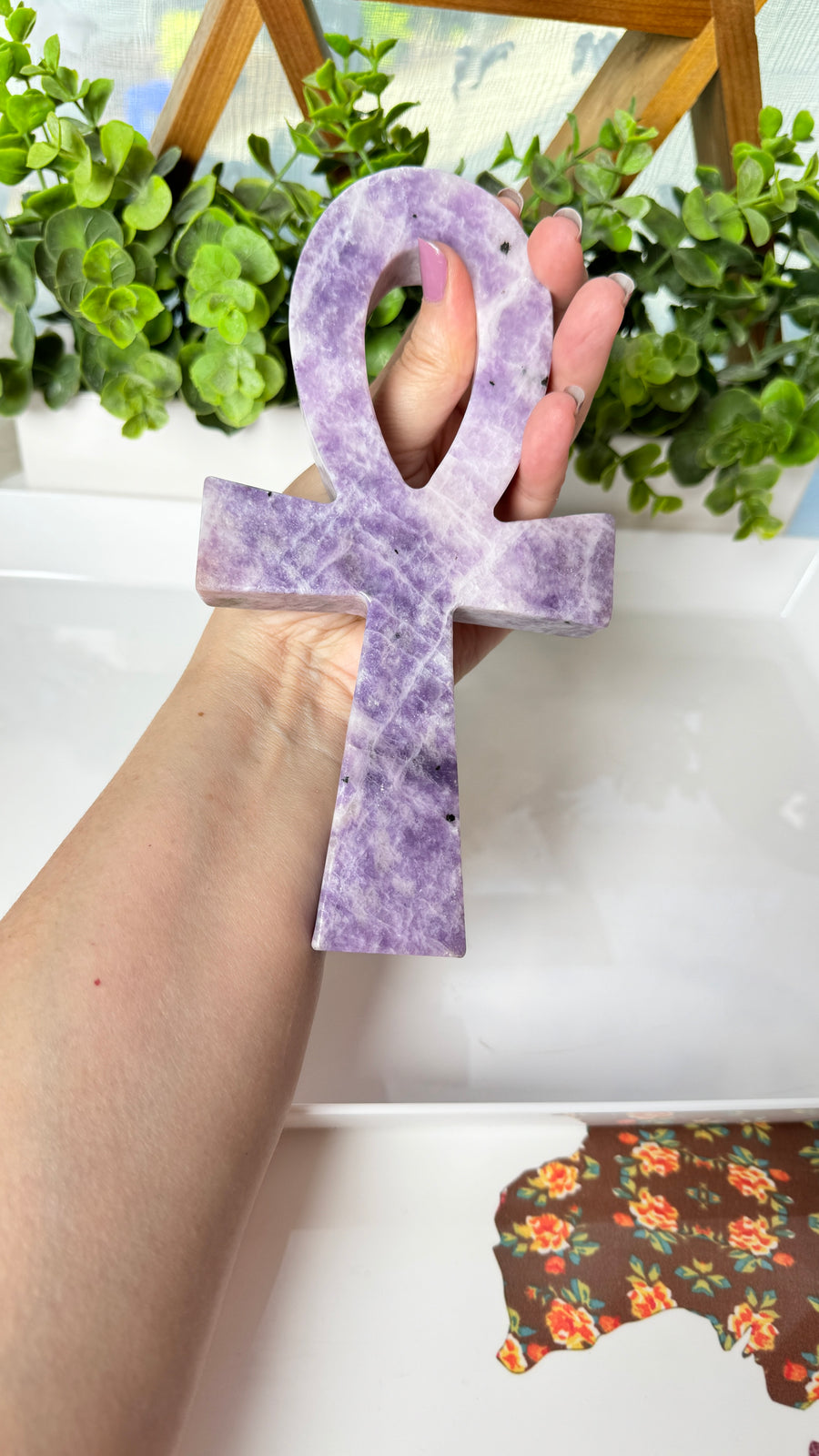 Lepidolite Ankh for Emotional Healing 7.5” XL