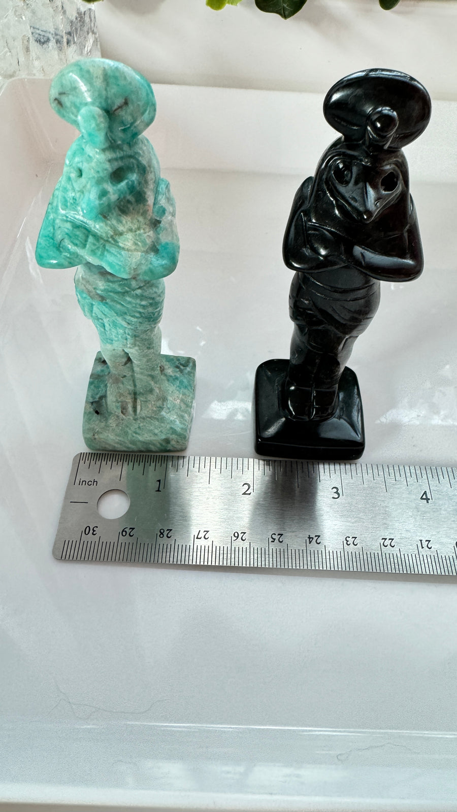 Egyptian God Thoth Carving, Amazonite for Truth or Silver Sheen Black Obsidian for Protection