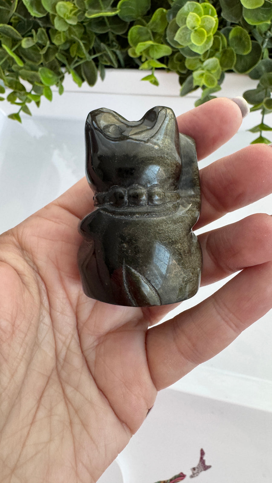 Lucky Cat 2 Sizes RIGHT PAW UP Obidian, Maneki Neko, Crystal Fortune Cat