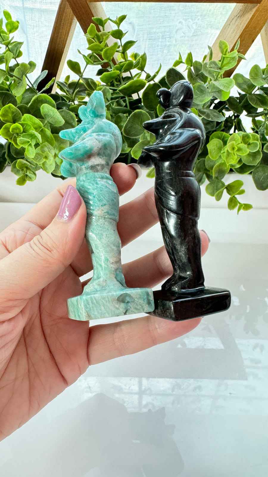 Egyptian God Thoth Carving, Amazonite for Truth or Silver Sheen Black Obsidian for Protection