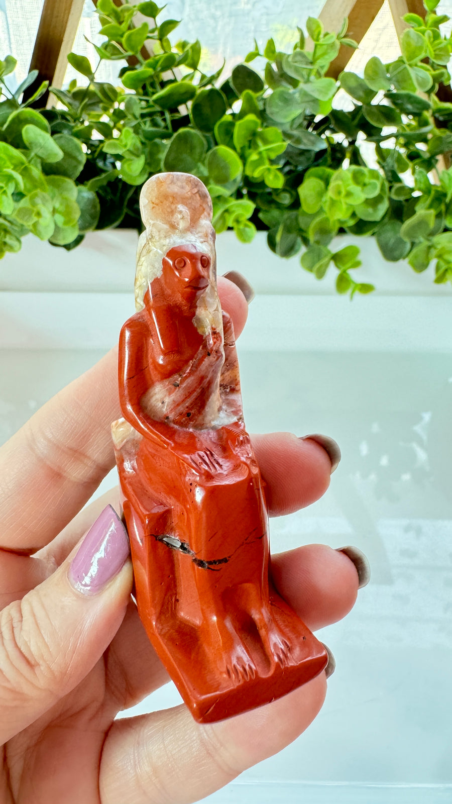 Egyptian Sekhmet Goddess in Red Jasper, Seated on Throne