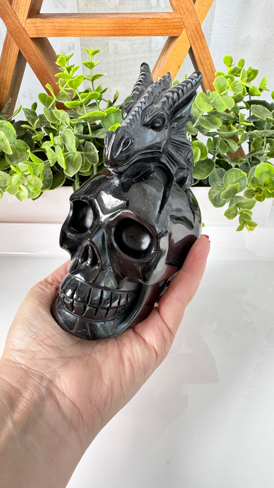 XL Dragon Skull in Black Obsidian, Master Carver Statement Crystal 5.5”