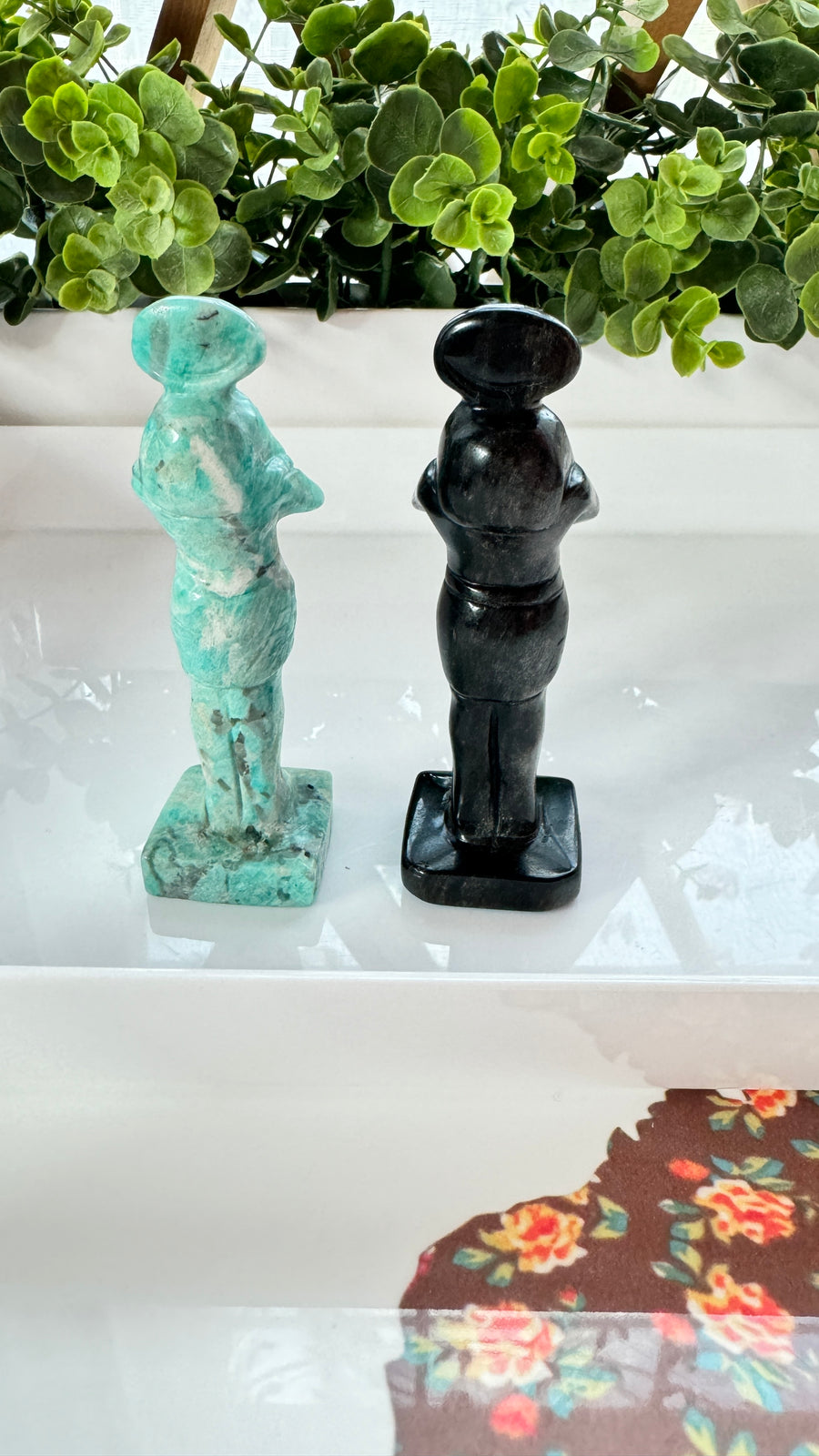 Egyptian God Thoth Carving, Amazonite for Truth or Silver Sheen Black Obsidian for Protection