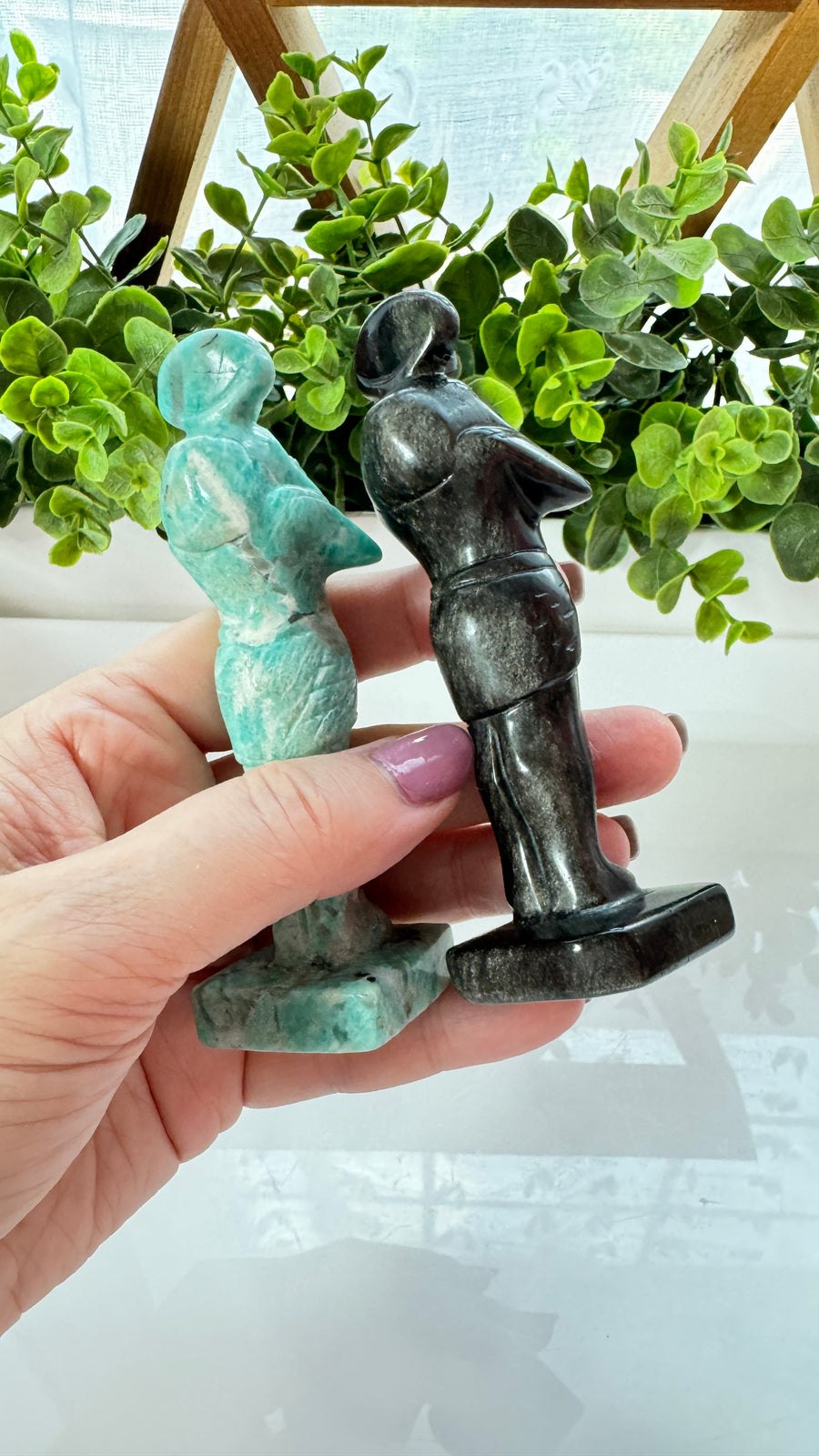 Egyptian God Thoth Carving, Amazonite for Truth or Silver Sheen Black Obsidian for Protection