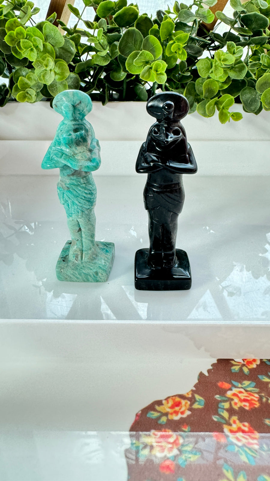 Egyptian God Thoth Carving, Amazonite for Truth or Silver Sheen Black Obsidian for Protection