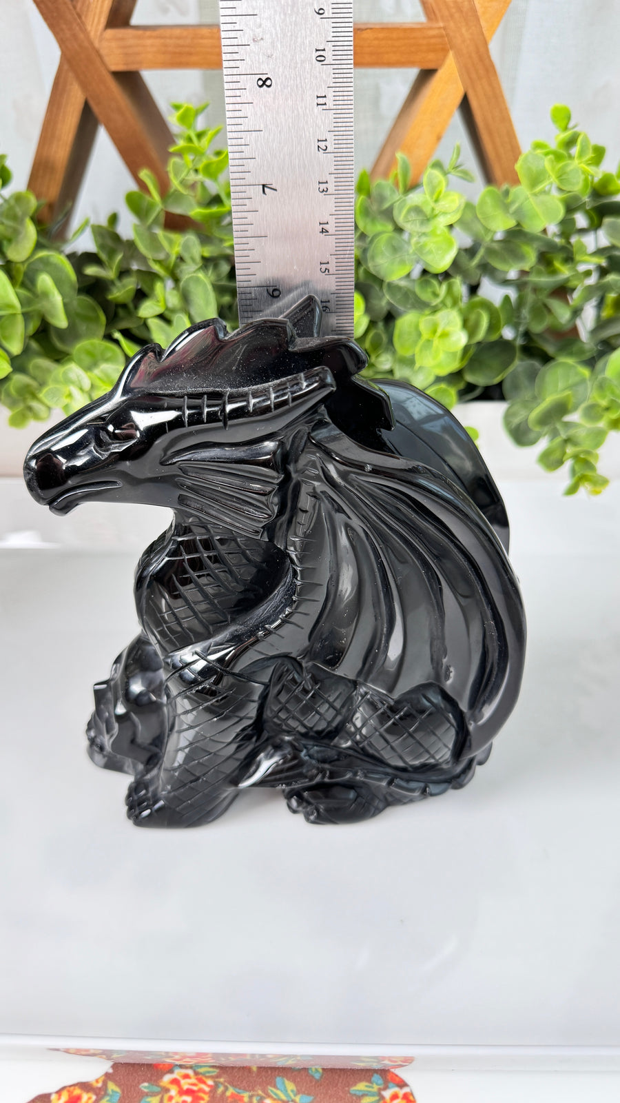 XL Obsidian Flying Dragon Guarding Skull,  Master Carver Statement Crystal 6”