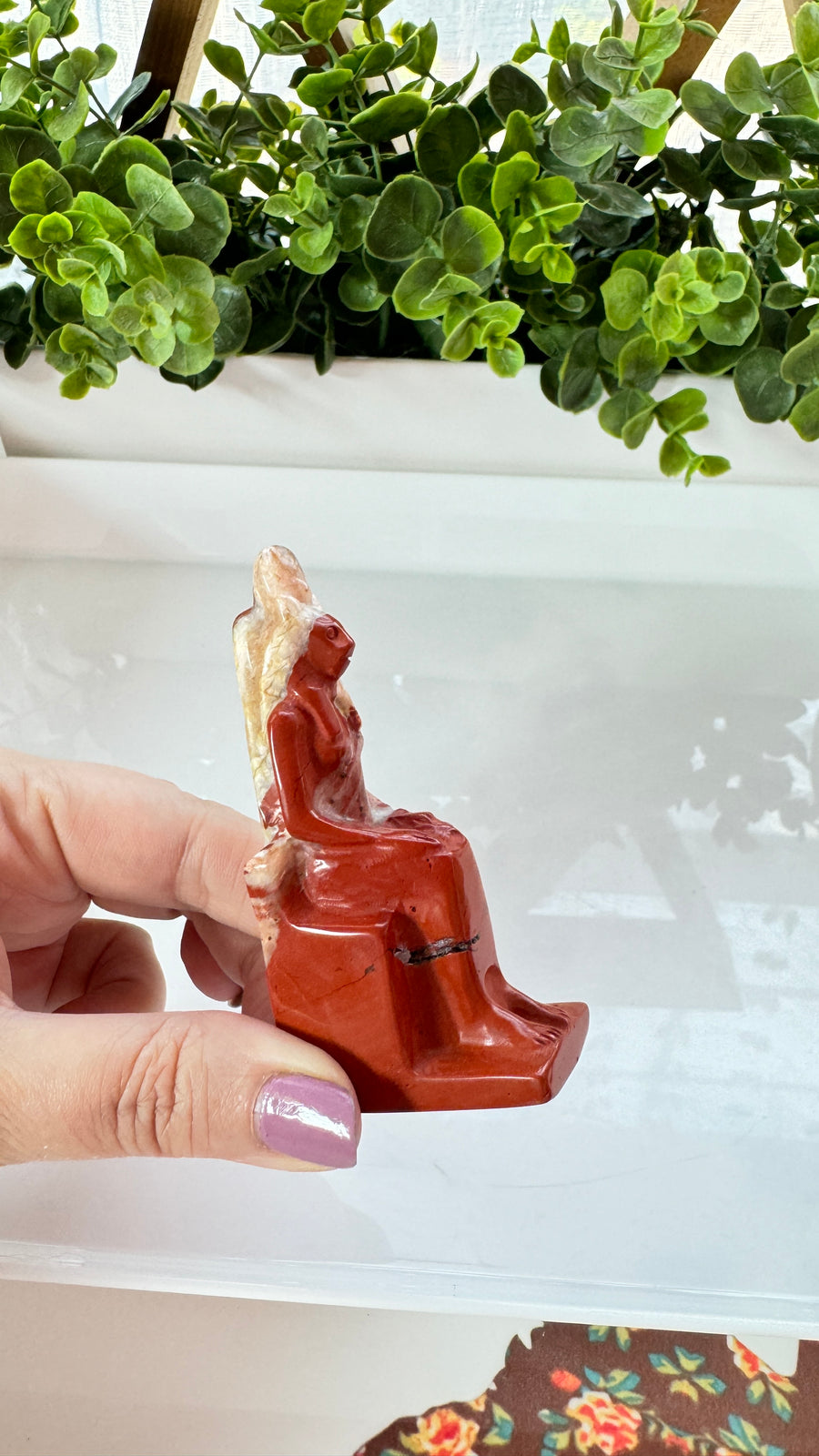 Egyptian Sekhmet Goddess in Red Jasper, Seated on Throne