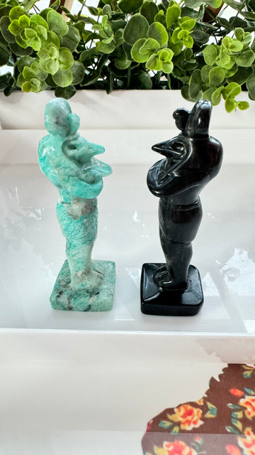 Egyptian God Carving, Amazonite or Silver Sheen Black Obsidian, Choose Your Favorite