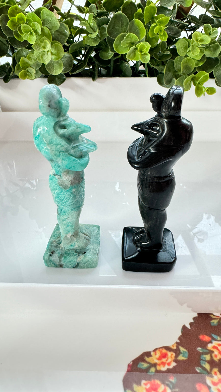 Egyptian God Thoth Carving, Amazonite for Truth or Silver Sheen Black Obsidian for Protection