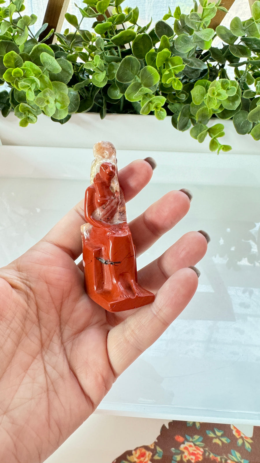 Egyptian Sekhmet Goddess in Red Jasper, Seated on Throne