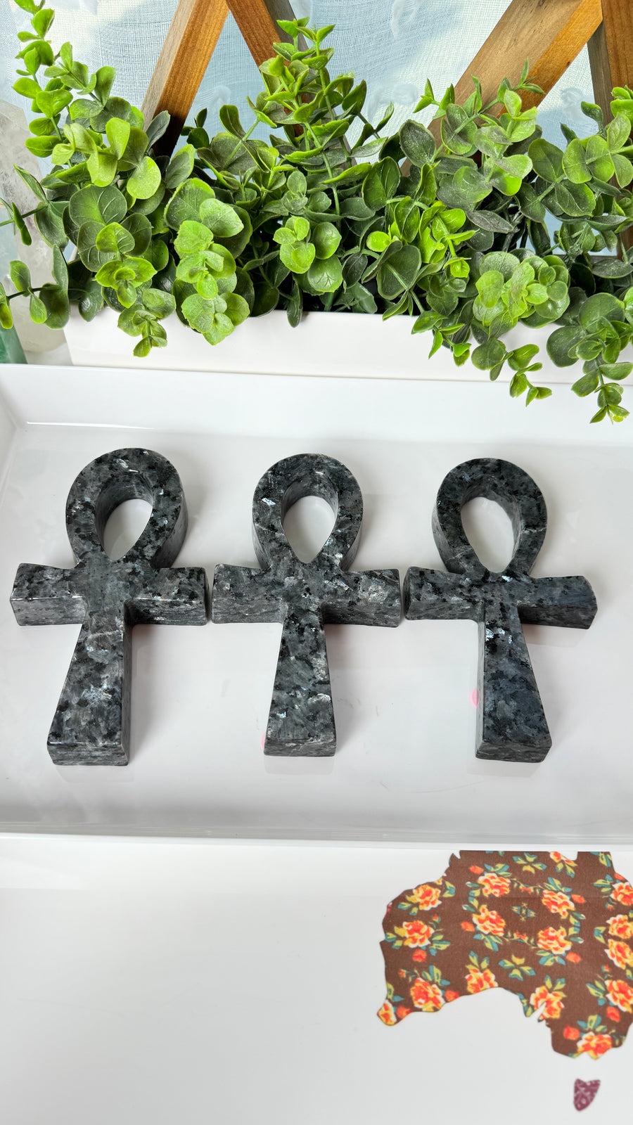 Larvikite Ankh for Soul Work, 6 Inch Super Flashy