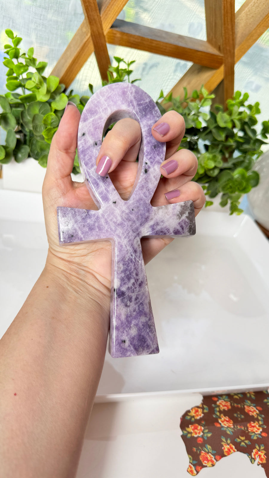 Lepidolite Ankh for Emotional Healing 7.5” XL