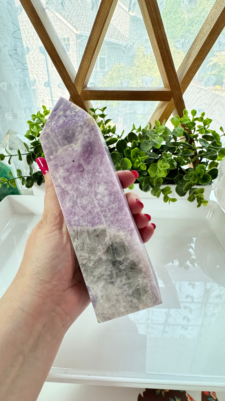 Lepidolite Obelisk for Emotional Healing, XL Tower 7x2x1.5