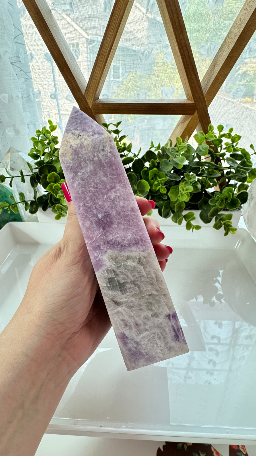 Lepidolite Obelisk for Emotional Healing, XL Tower 7x2x1.5