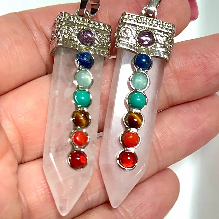 You Pick! Chakra Pendant to Balance and Uplift, in Clear Quartz or Rose Quartz