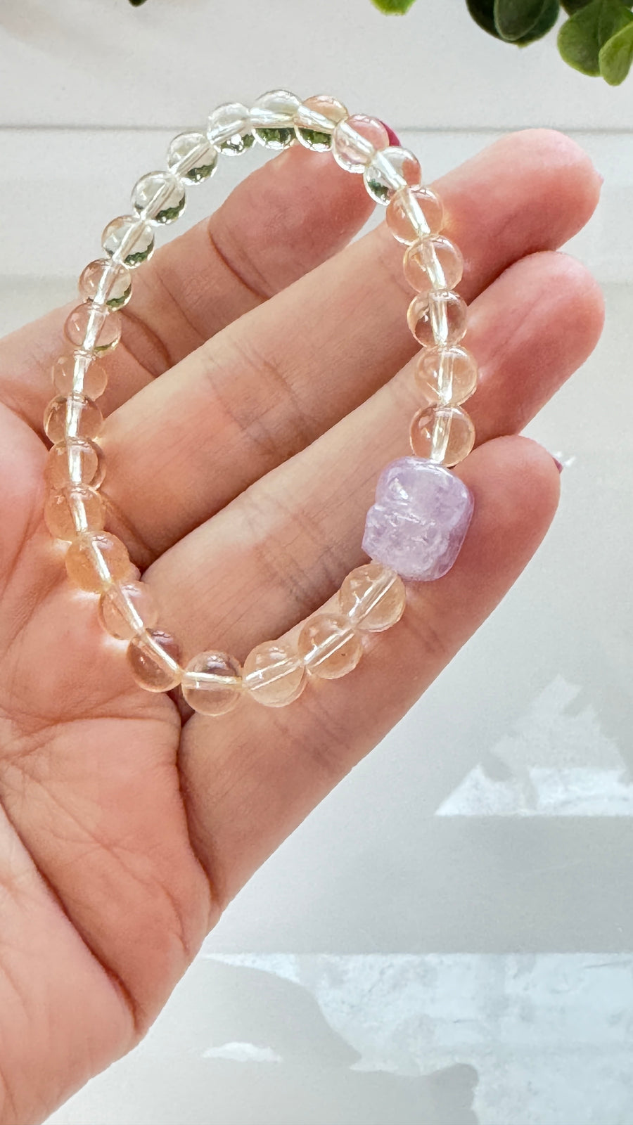 Lucky Pixiu 8mm Citrine Amethyst Bracelet for Abundance, Stretchy