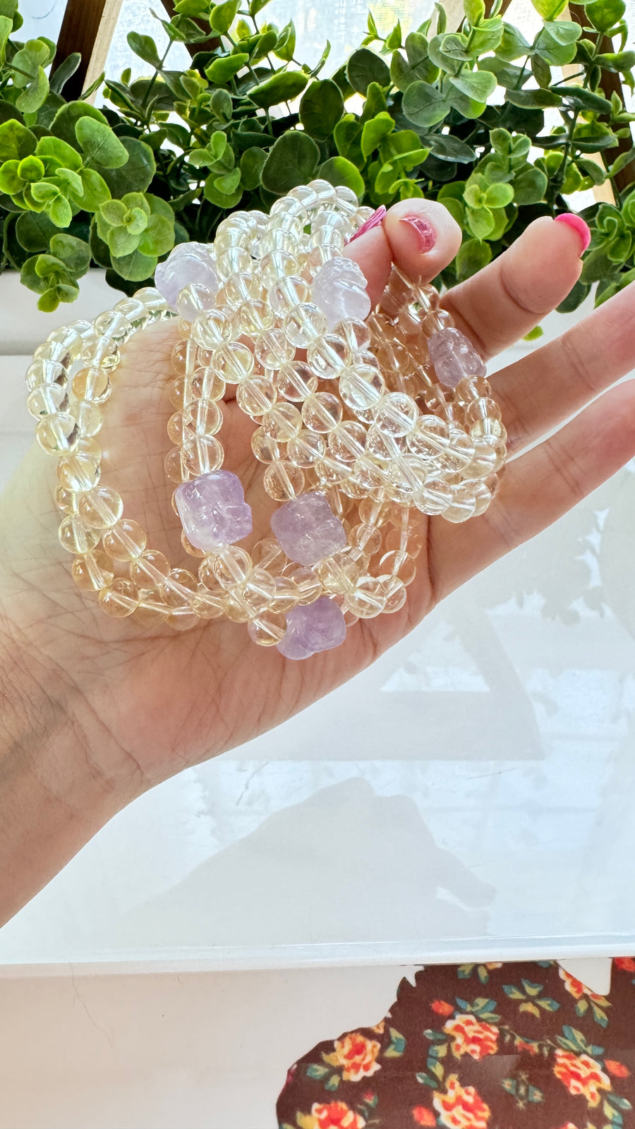 Lucky Pixiu 8mm Citrine Amethyst Bracelet for Abundance, Stretchy