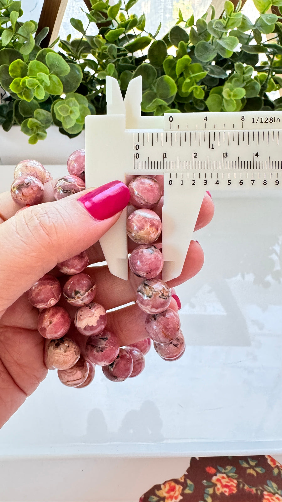 Rhodochrosite 12 mm Bracelet for Heart Healing, Stretchy XL