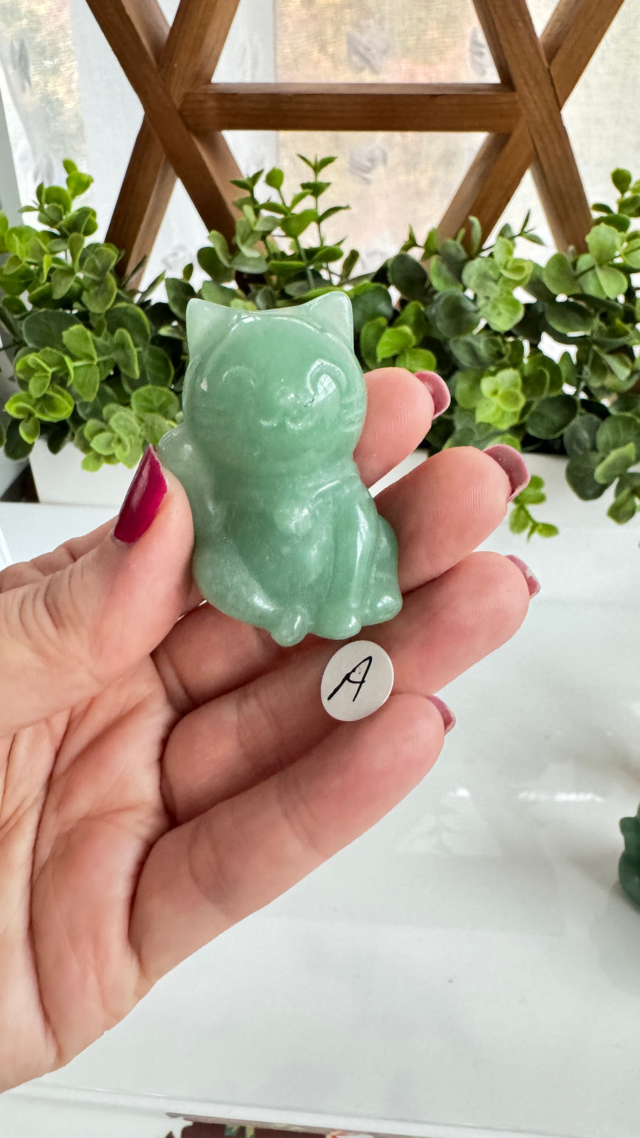 Lucky Cat RIGHT PAW UP, Green Aventurine or Rose Quartz Maneki Neko, Fortune Cat, Sweet Blessings Style