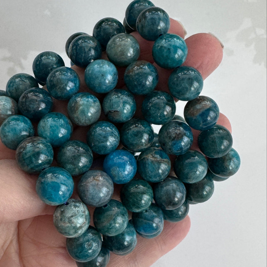 Blue Apatite 12 mm Bracelet for Motivation, Stretchy, Large Beads