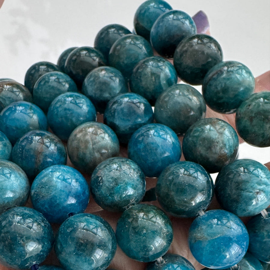 Blue Apatite 12 mm Bracelet for Motivation, Stretchy, Large Beads