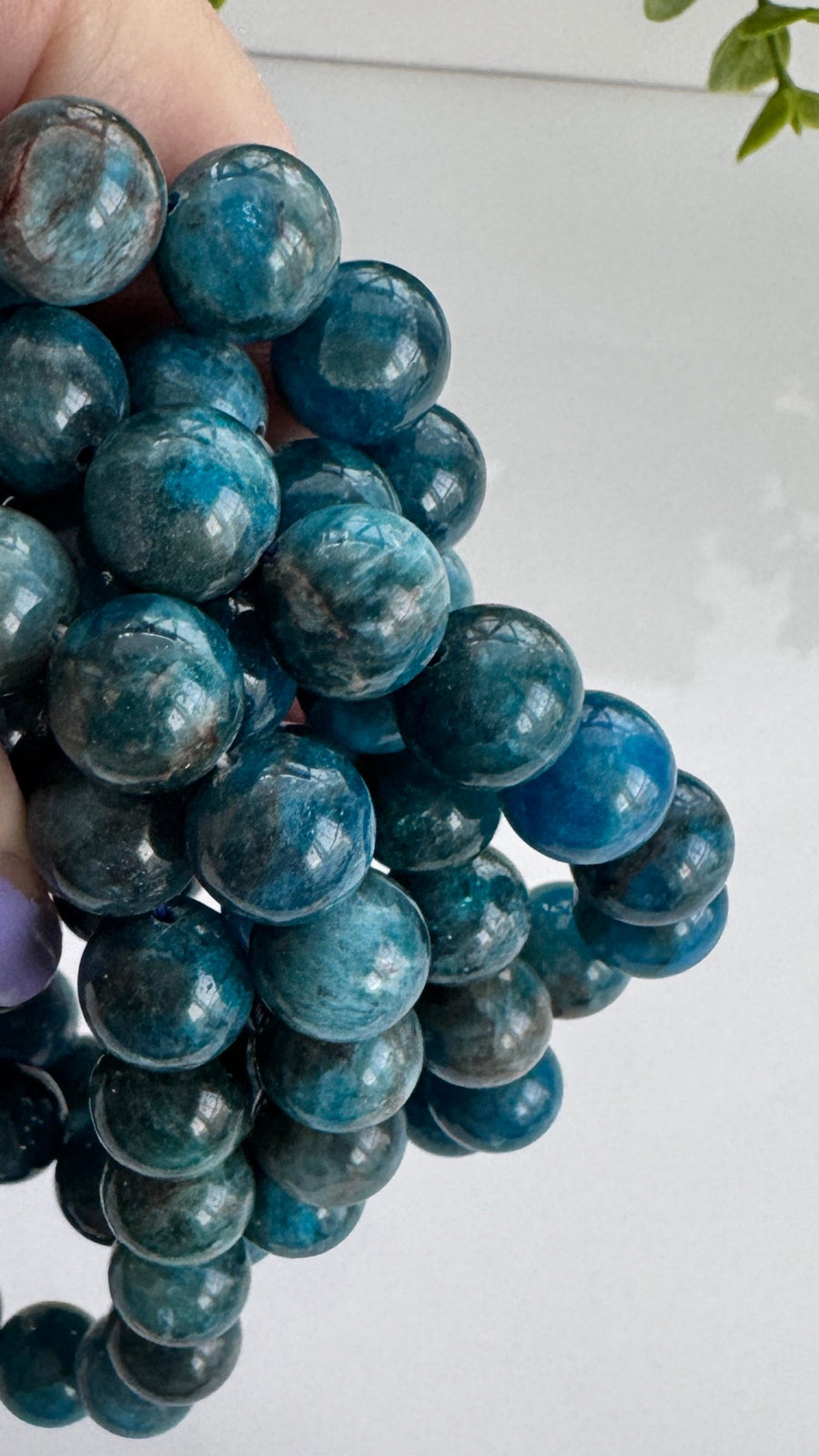 Blue Apatite 12 mm Bracelet for Motivation, Stretchy, Large Beads