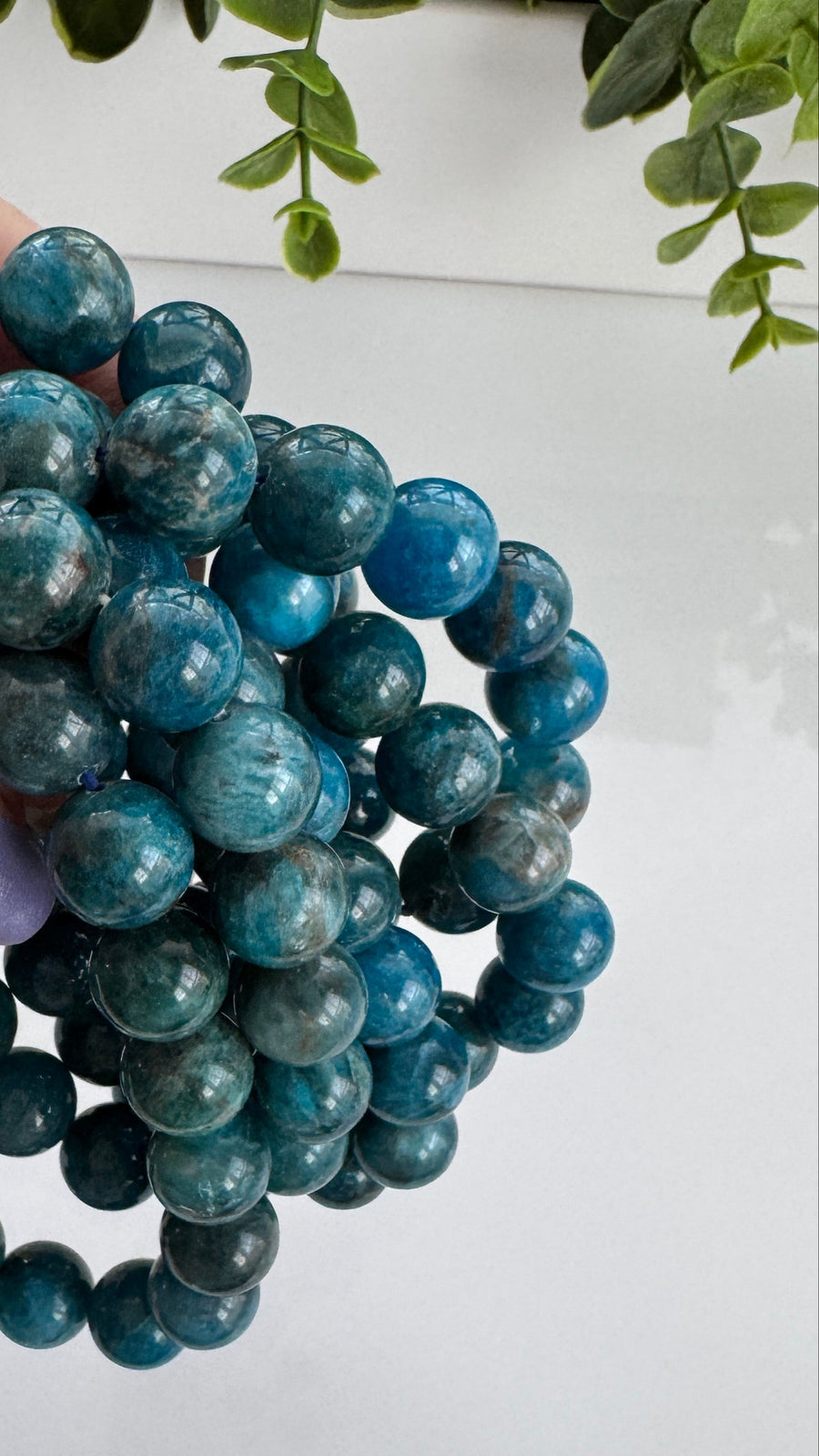 Blue Apatite 12 mm Bracelet for Motivation, Stretchy, Large Beads