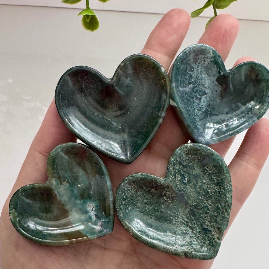 Moss Agate Heart Bowl for Stable Growth, 2