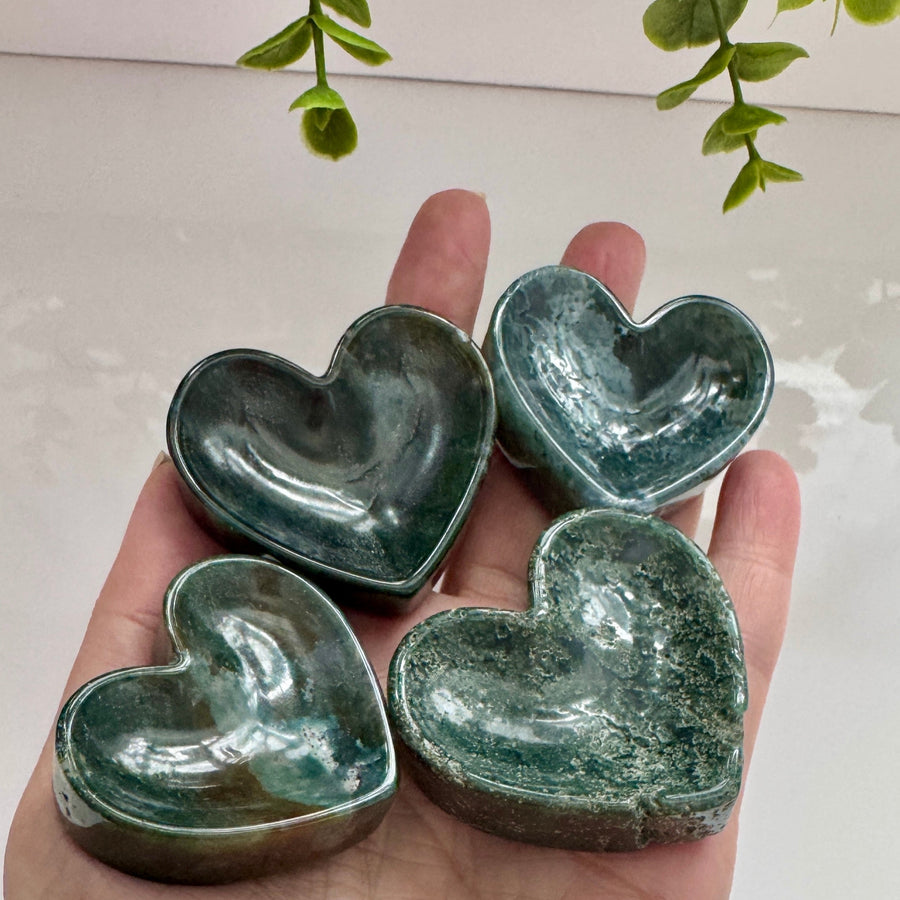 Moss Agate Heart Bowl for Stable Growth, 2