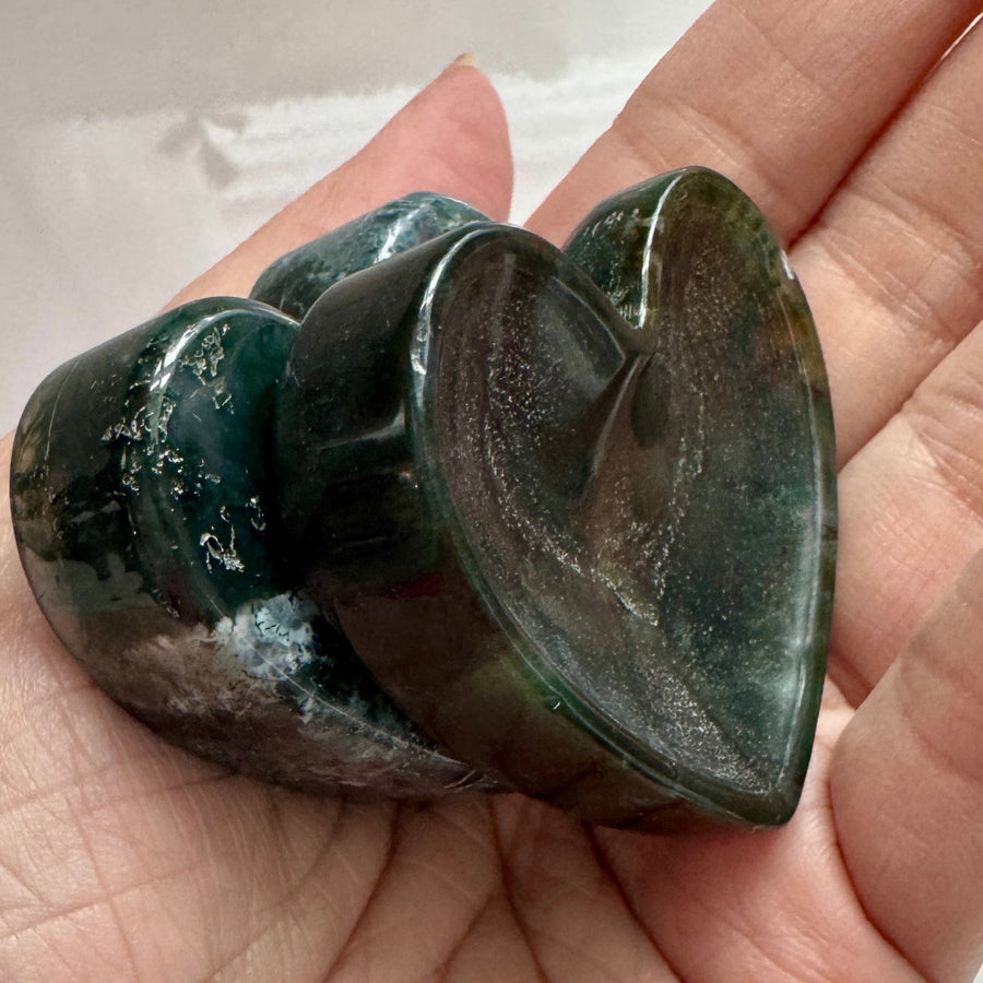 Moss Agate Heart Bowl for Stable Growth, 2